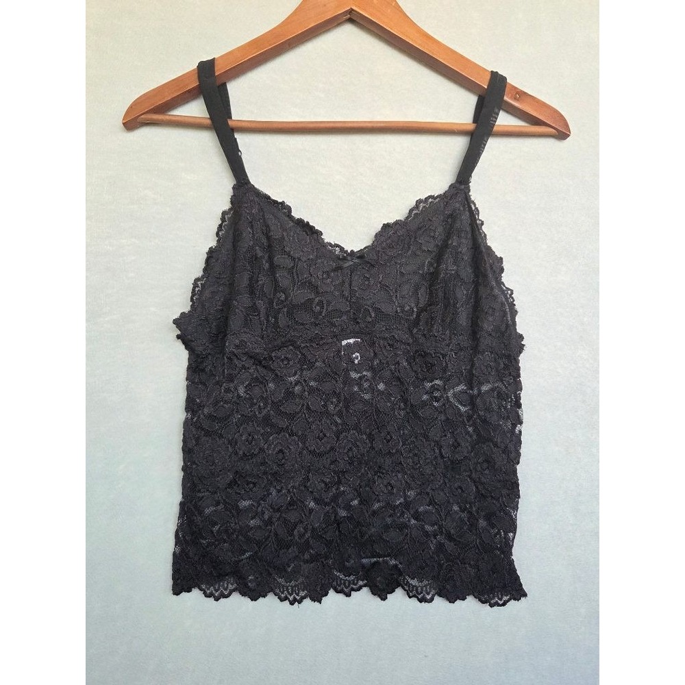 Black Floral Lace Cami Top L Whimsigoth Coquette Y2K Sheer Camisole Cabernet